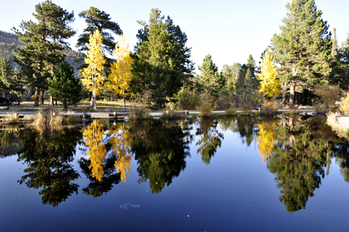 reflections at sprague lake at Rocky Mountain National Park